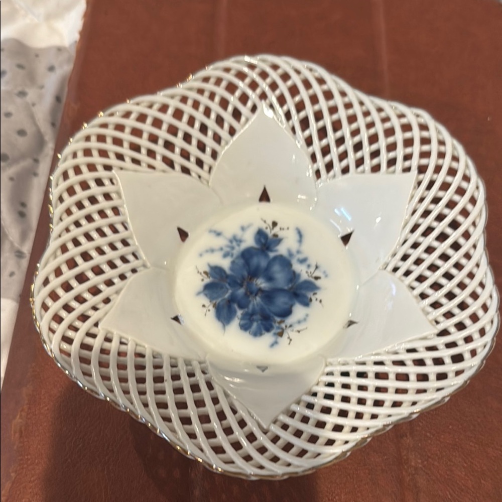 SUMI Porcelain White and Blue Decorative Bowl CLUJ Romania Hand Painted